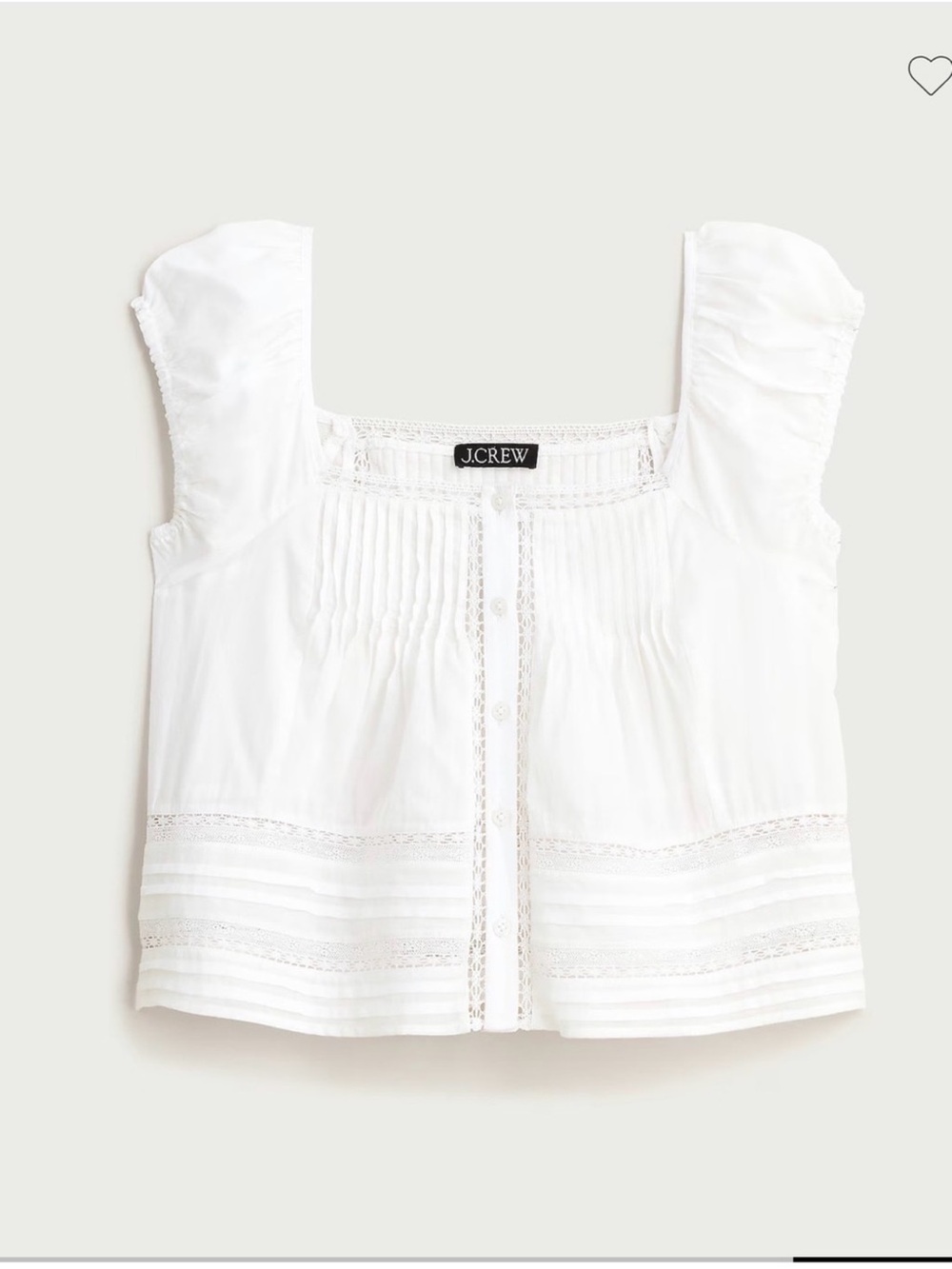 ISO J. Crew White Cotton Pintuck & Lace-Trim Blouse in XS or S